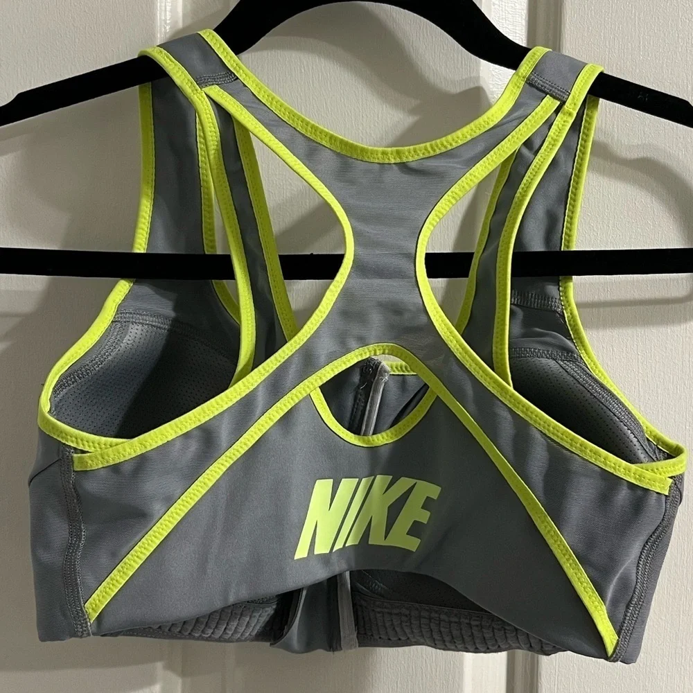 Nike Sports Bra Size SMALL Grey and Neon Yellow with zipper
